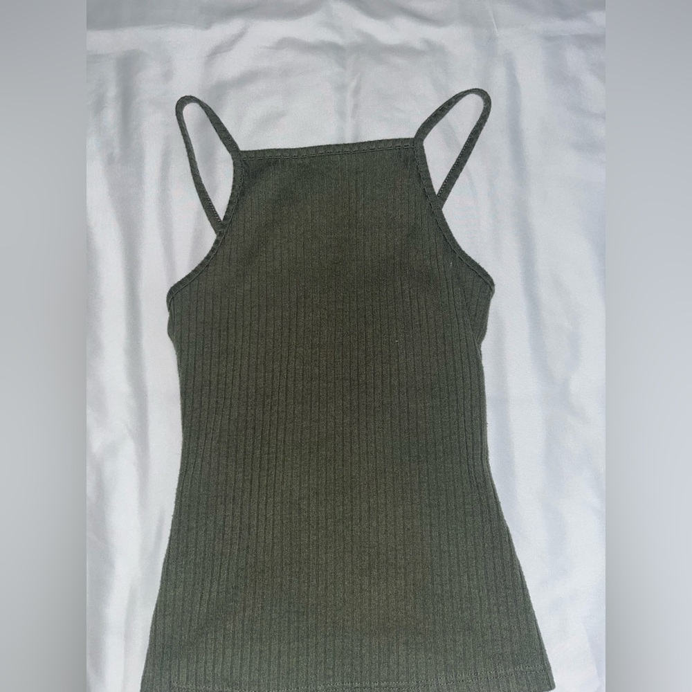 Olive Green Ribbed Halter Tank Top